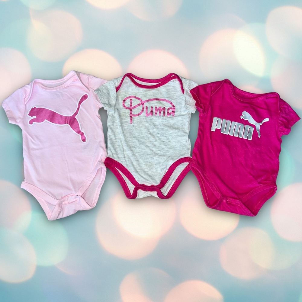 Lot Of Baby Girl’s PUMA Pink Bodysuits Onesies Size 0-3 Months